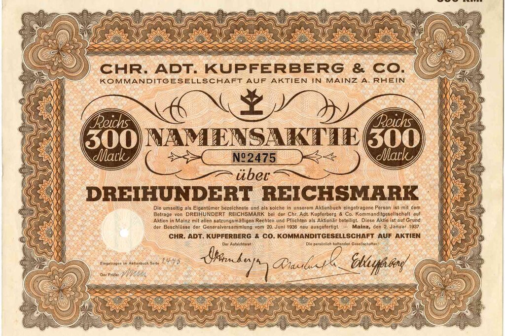 Chr. Adt. Kupferberg & Co, Mz, share 300 RM
