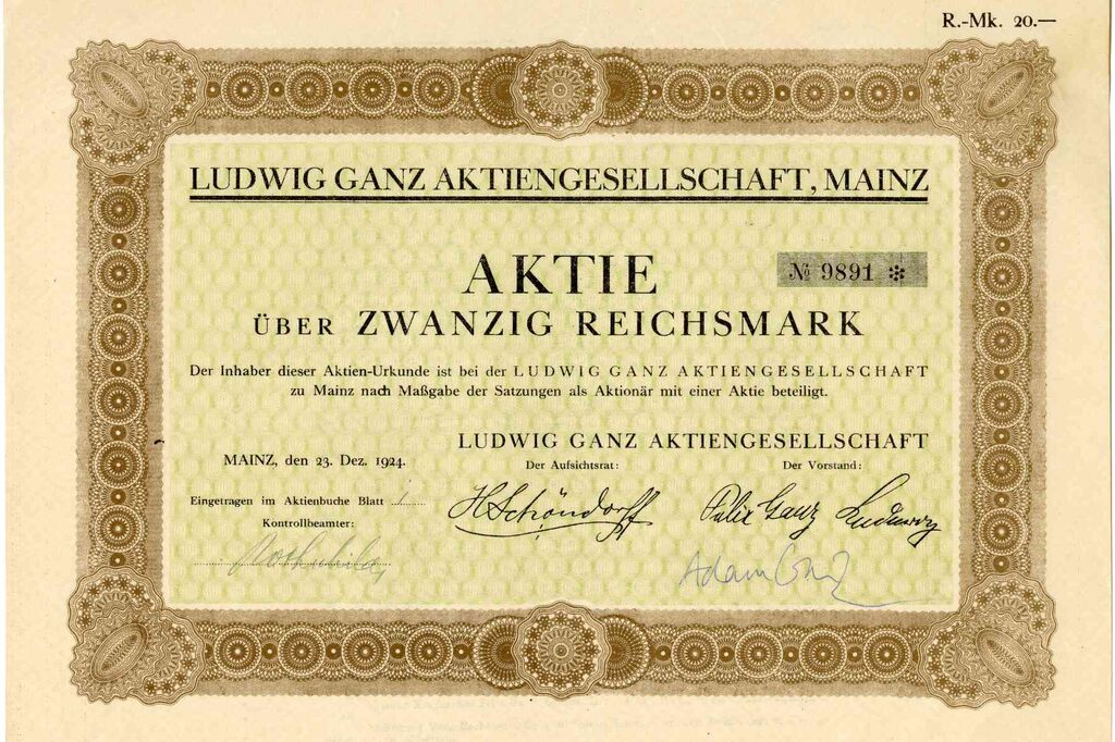Ludwig Ganz AG, share, 20 RM