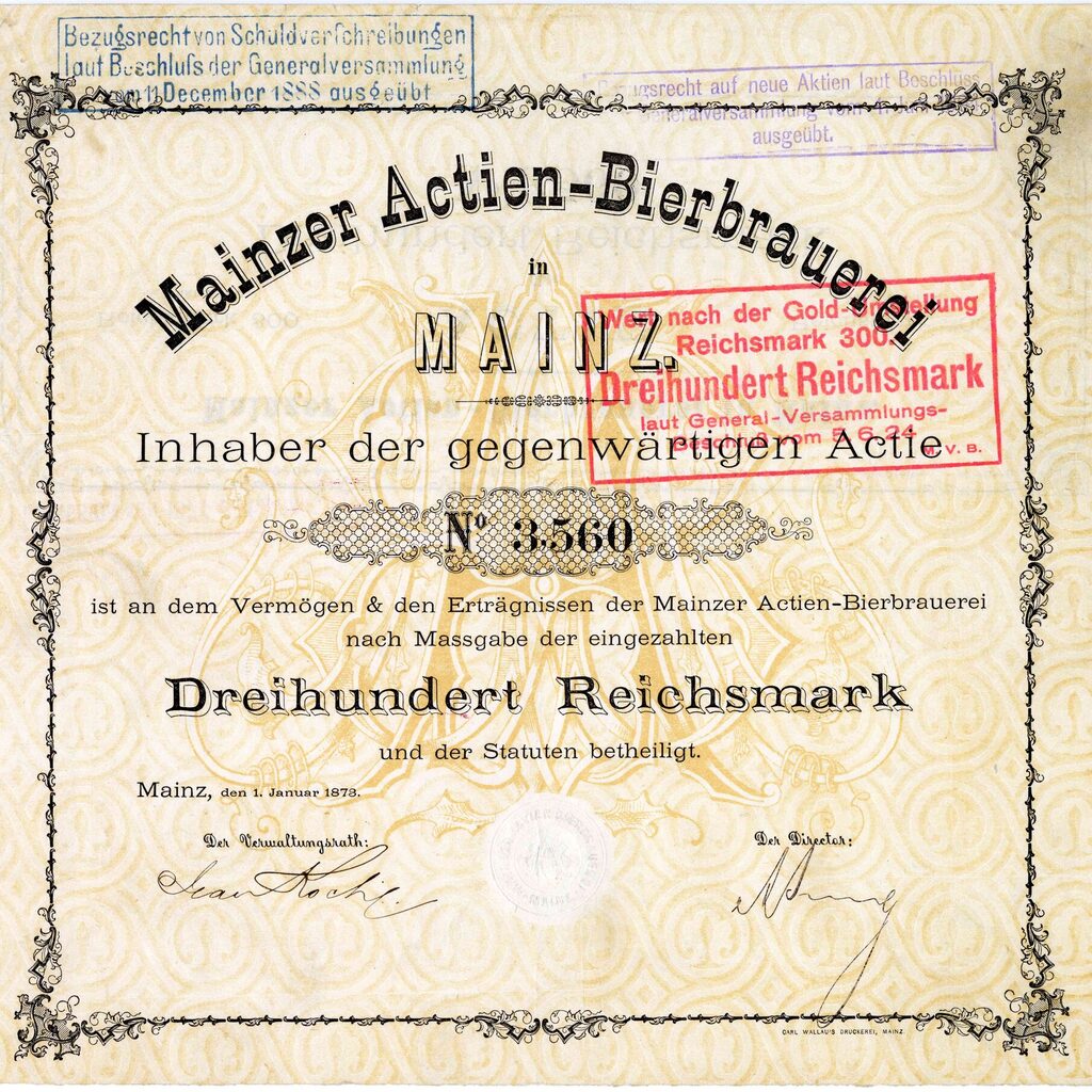 Mainzer Actien-Bierbrauerei, share from 1873
