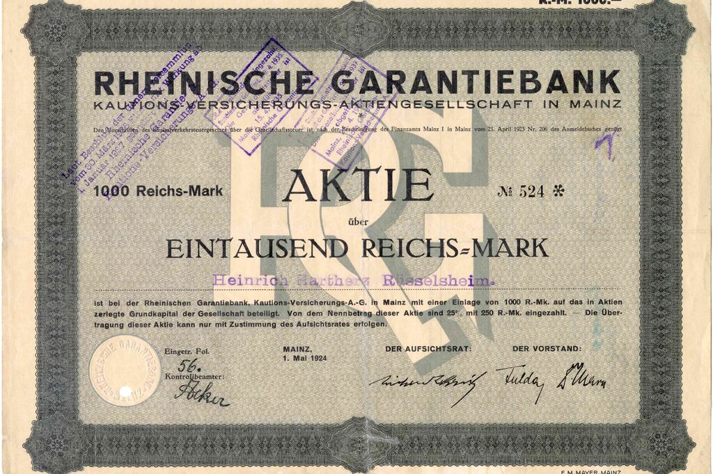 Rheinische Garantiebank, share May 1, 1924