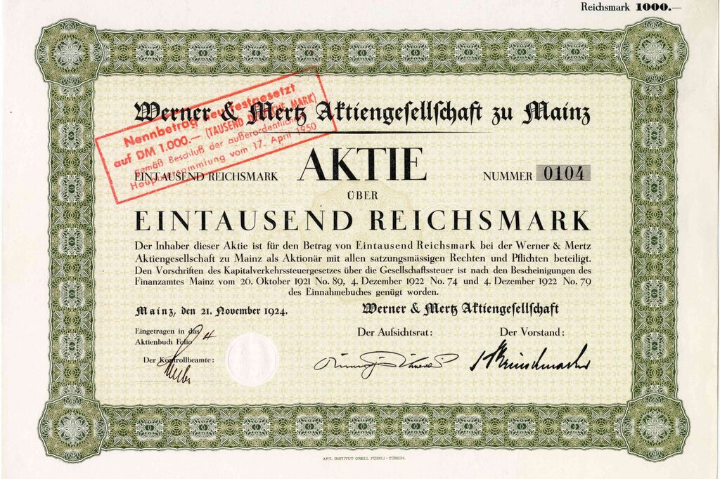 Werner & Mertz Aktiengesellschaft zu Mainz, share November 21, 1924