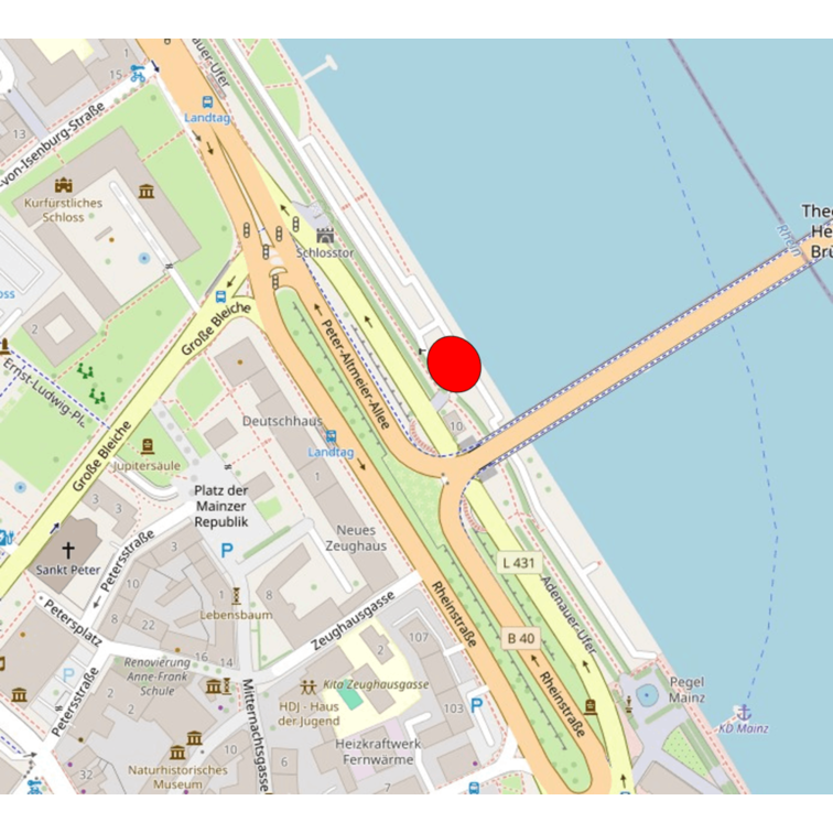 Overview map with marking of the banks of the Rhine