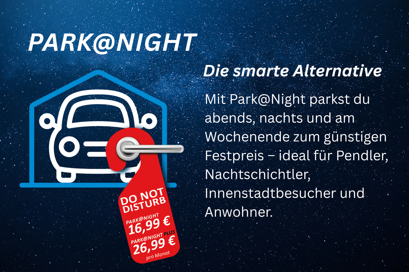 Konut sakinlerinin park etmesine alternatif olarak Park@Night tarifesi için reklam görseli.