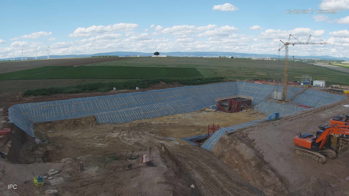 Chantier du nouveau bassin de rétention des eaux pluviales d'Ebersheim Août 2017