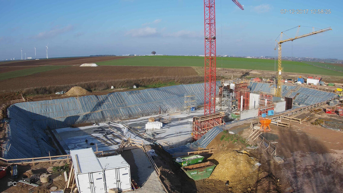 Chantier du nouveau bassin de rétention des eaux pluviales d'Ebersheim Décembre 2017