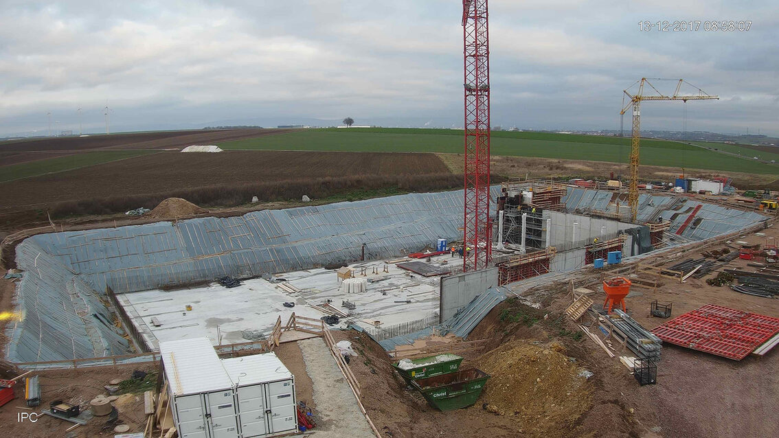 Chantier du nouveau bassin de rétention des eaux pluviales d'Ebersheim Décembre 2017