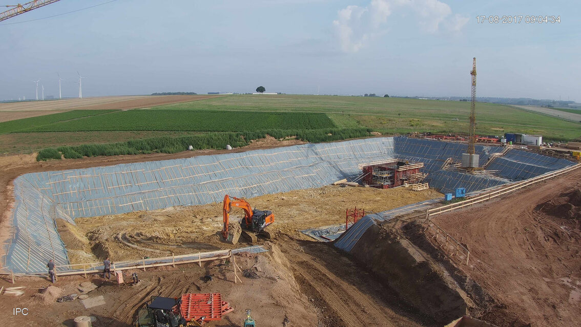 Chantier du nouveau bassin de rétention des eaux pluviales d'Ebersheim
