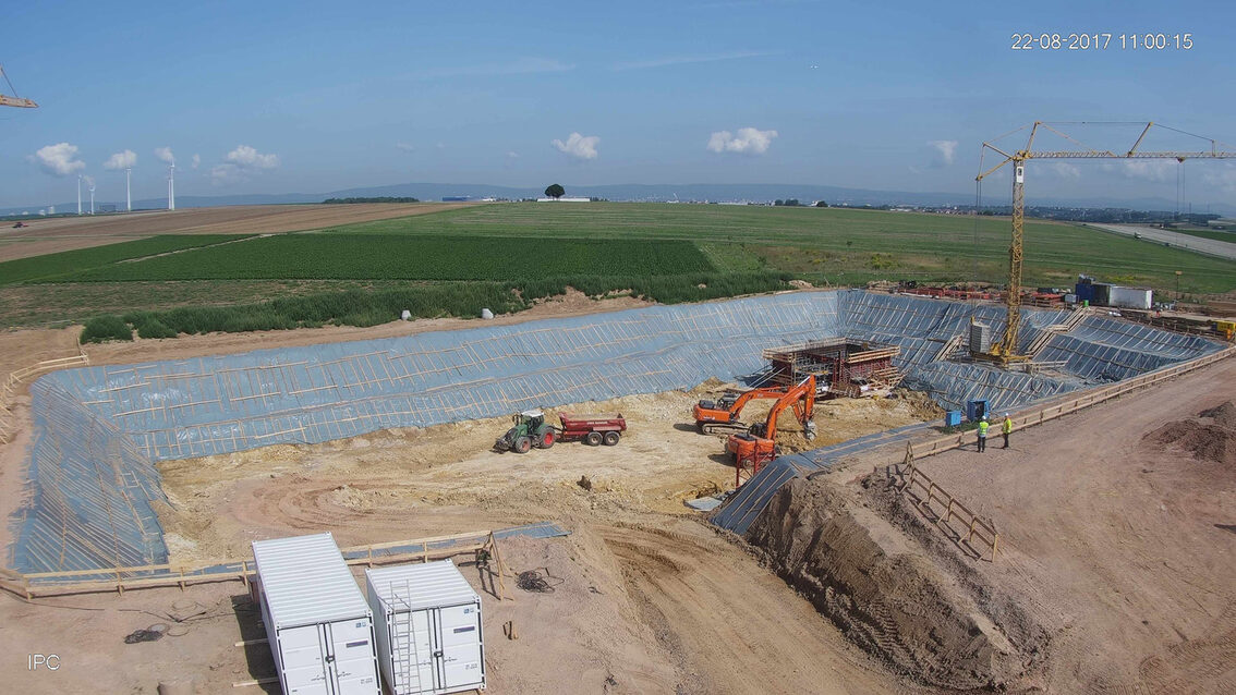 Chantier du nouveau bassin de rétention des eaux pluviales d'Ebersheim
