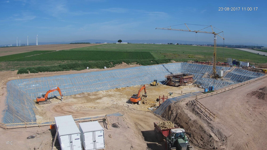 Chantier du nouveau bassin de rétention des eaux pluviales d'Ebersheim