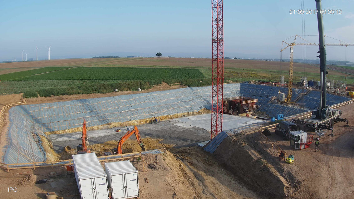 Chantier du nouveau bassin de rétention des eaux pluviales d'Ebersheim
