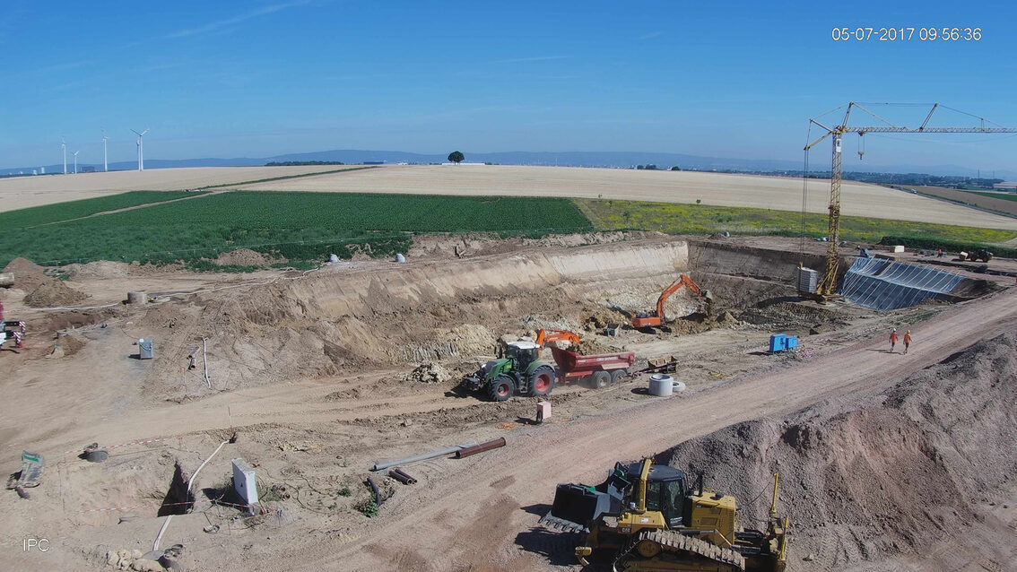 Chantier du nouveau bassin de rétention des eaux pluviales d'Ebersheim Juillet 2017