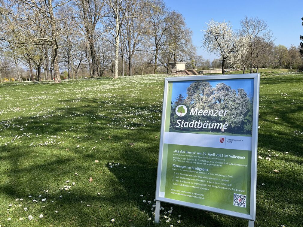 Panneaux sur la pelouse du Volkspark