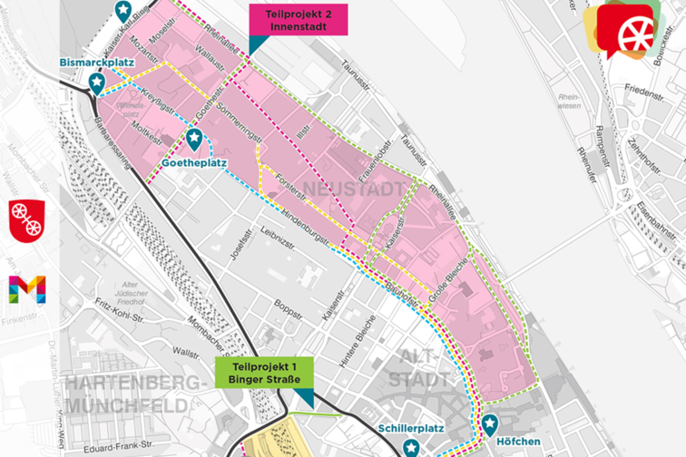 Мапа Майнц-Нойштадт з позначеною територією