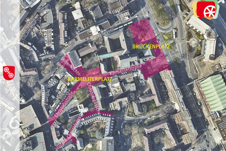 Фото вид зверху від Кармелітерплац до Брюкенплац