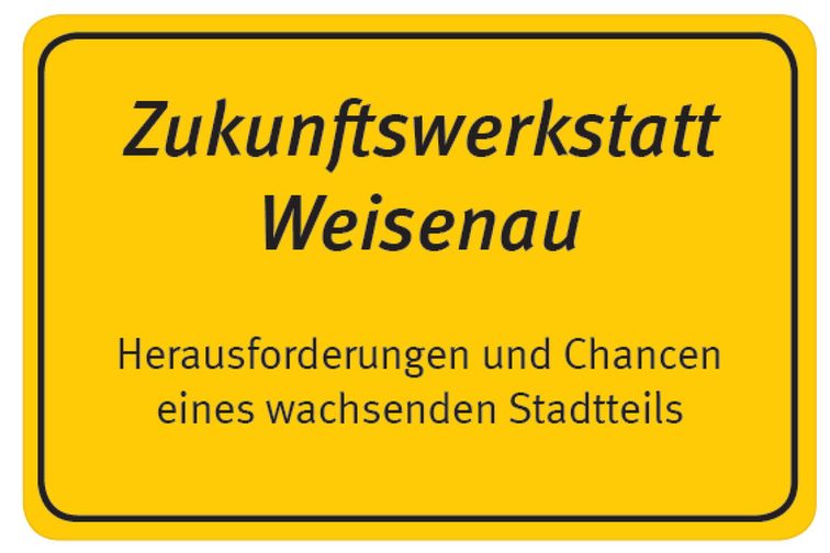 Logotipo del Taller del Futuro de Weisenau en el estilo de una señal de ciudad