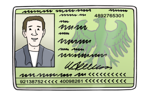 Illustrazione "Carta d'identità": una carta d'identità verde con un font e un'immagine campione.