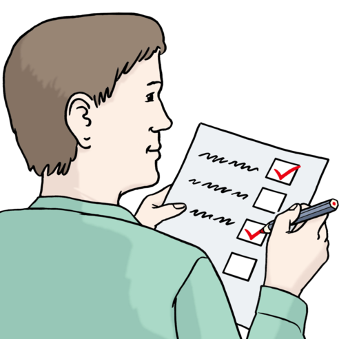 Illustrazione: un uomo spunta dei punti su una lista