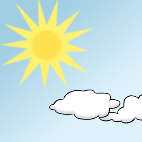 Ілюстрація "День": світить сонце, праворуч під ним дві білі хмаринки.