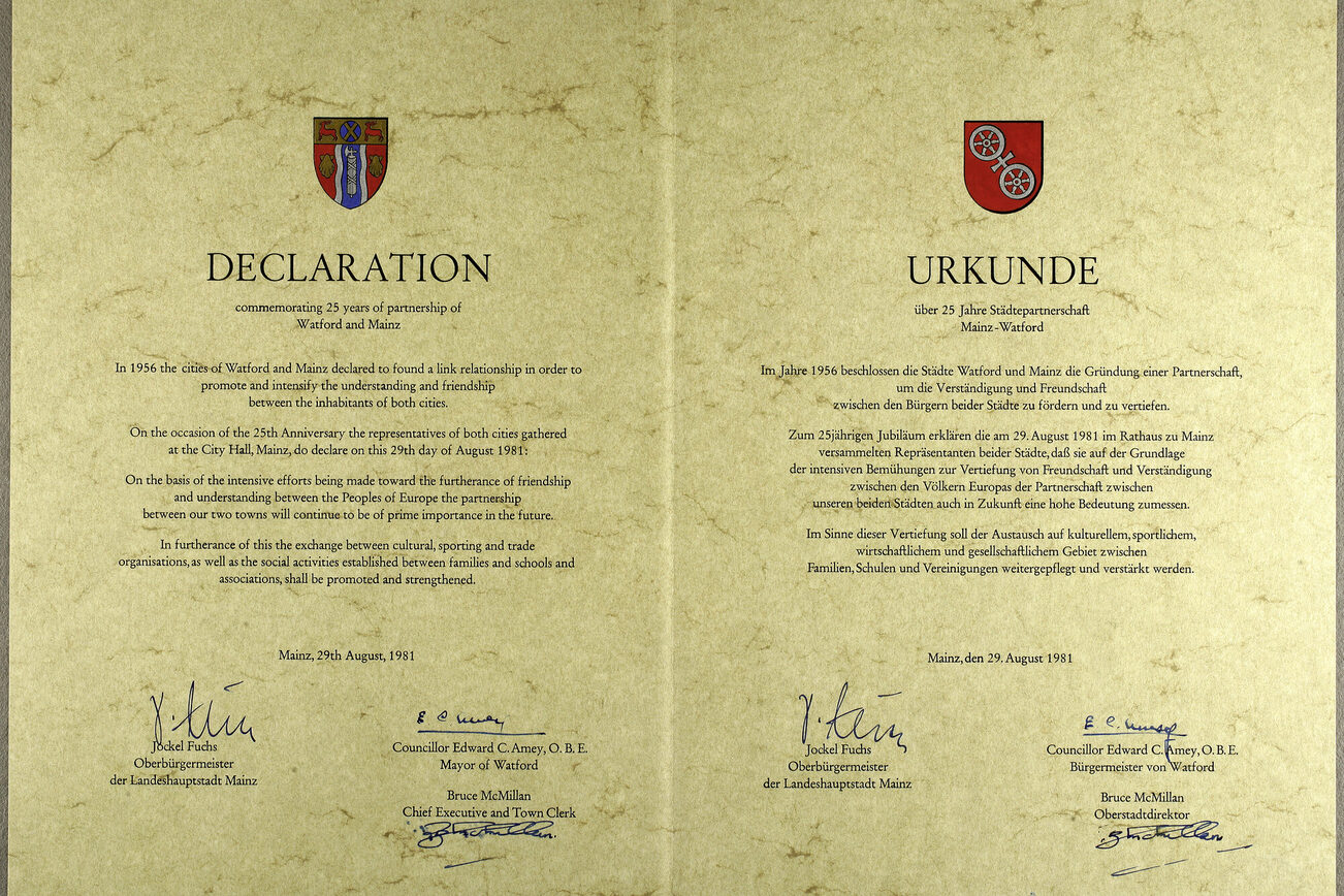 Certificato per il 25° anniversario della partnership nel 1981