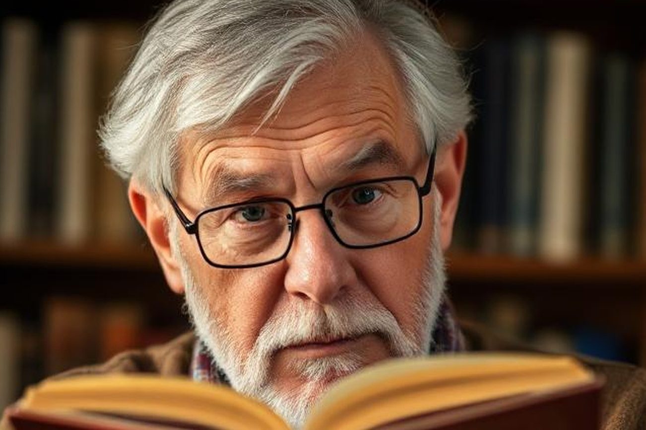 L'image montre un senior avec des lunettes en train de lire