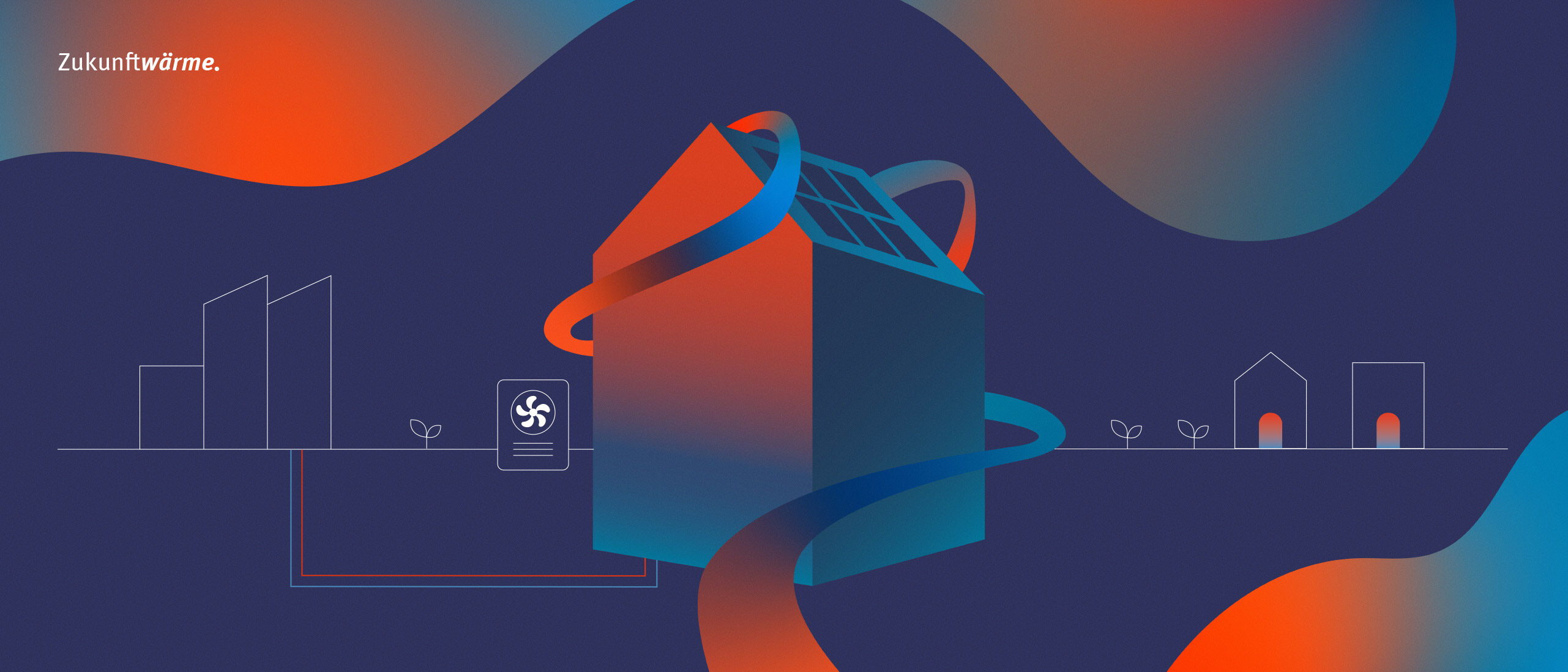 Eine Grafik mit einem Haus in der Mitte